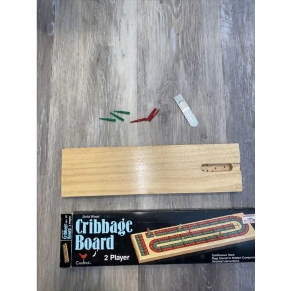 Cardinal No.62 CRIBBAGE Board 2 Player Continuous Track Solid Wood Red and Green